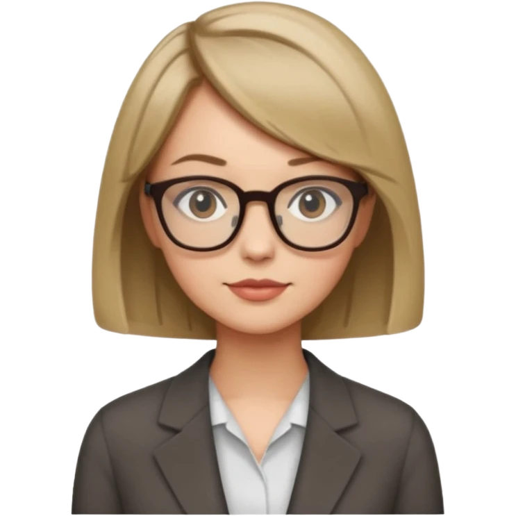 woman dark blonde petite bob haircut wears dark squarish glasses, classic clothes emoji