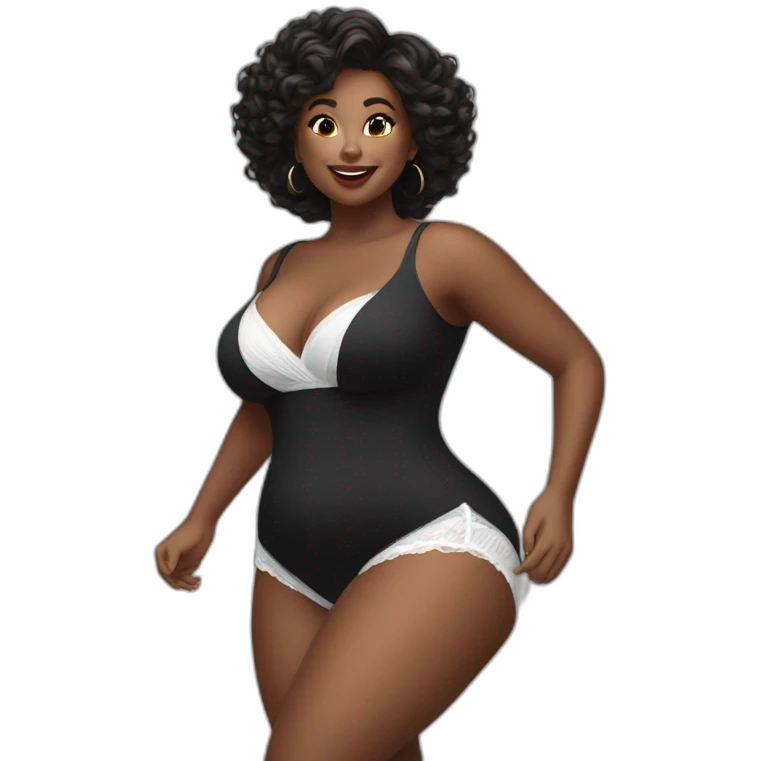 curvy beauty jumping white small knickers black dress emoji