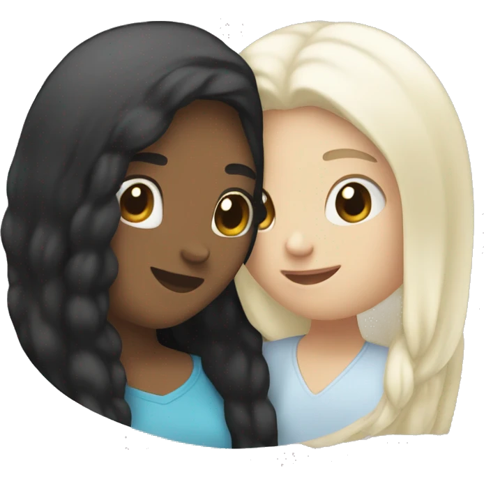 Lesbians kiss. They have long black hair and white skin color. emoji