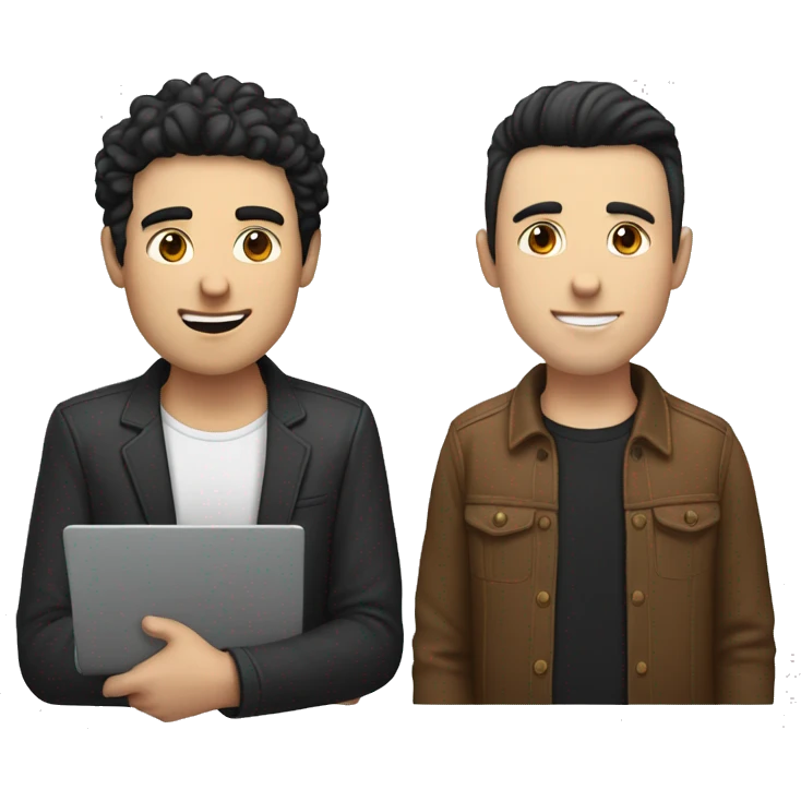 one white guy with black hair with laptop, and one white guy with brown hair with another laptop emoji