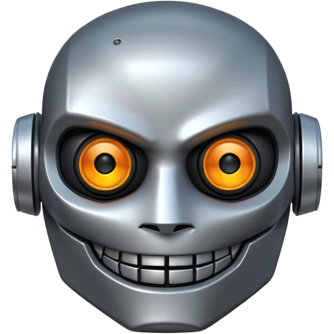 evil robot. Only its head. Low details. Make it smile emoji