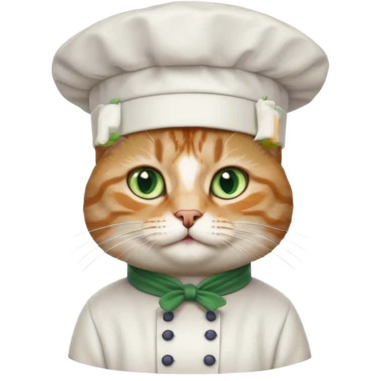 fluffy chef cat wearing a tall white chef hat emoji
