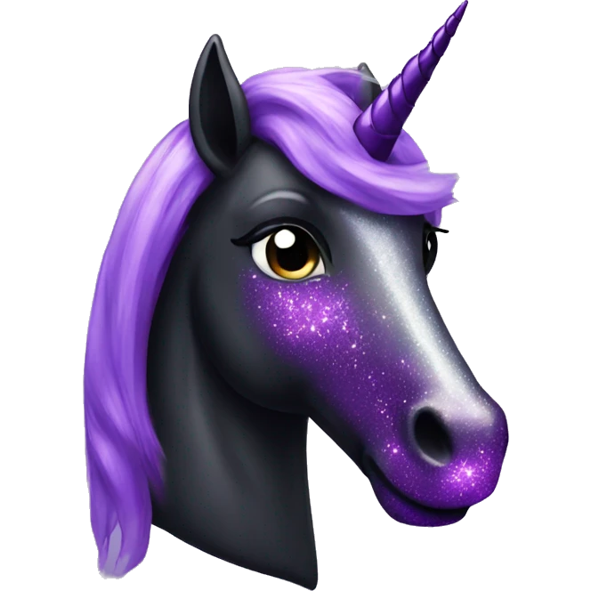 Black and purple sparkly unicorn  emoji