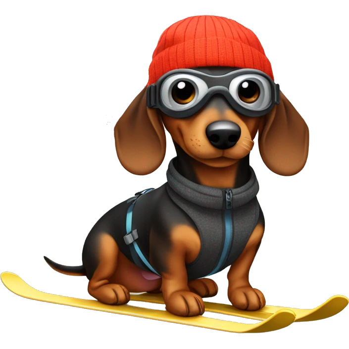 Daschund skiing with ski cap and ski goggles on emoji