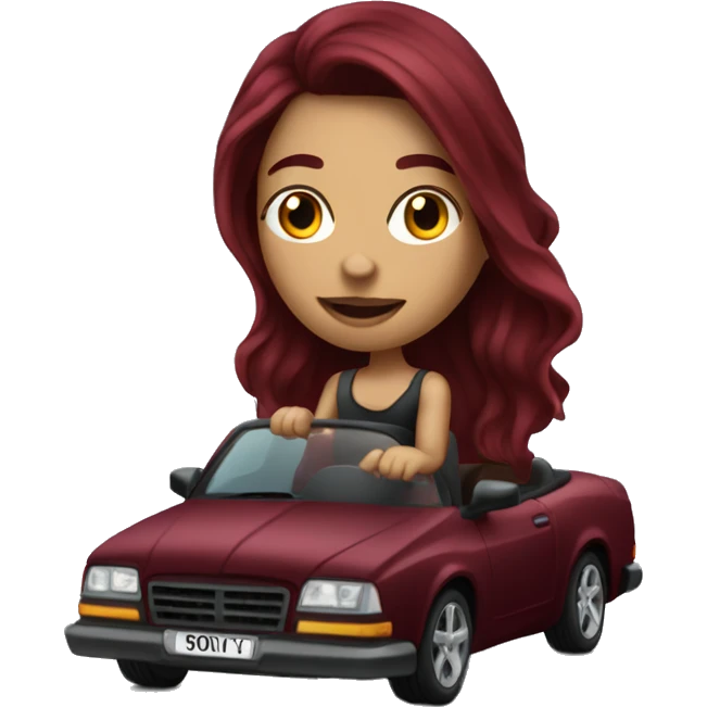 Beautiful tattooed burgundy long haired woman driving a car emoji
