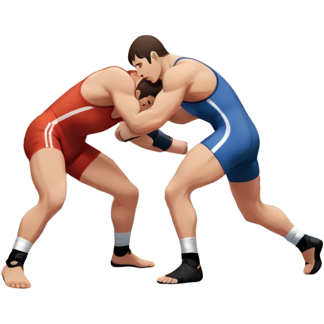 An icon representing freestyle wrestling, with two athletes engaged in a dynamic struggle on the mat. One wrestler attempts a takedown while the other counters, showcasing agility and technique. The background features a stylized wrestling ring with minimal design elements, emphasizing the action.  emoji