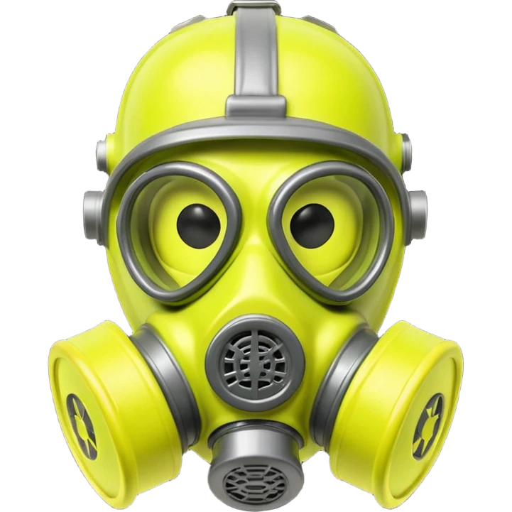 3D render of Gas Mask, toxic waste aesthetic, neon green bubbling liquid, caution yellow metal, industrial warning texture, Apple emoji style, isolated on white background --v 6.0 emoji
