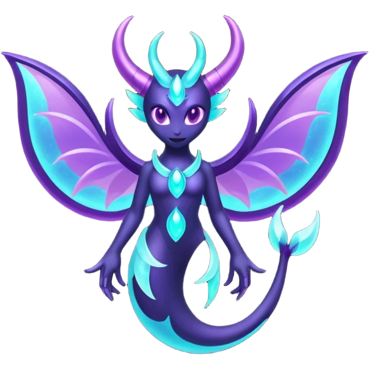 Shiny iridescent glowing dark neon Lunala-Dhelmise-fusion (full body) emoji