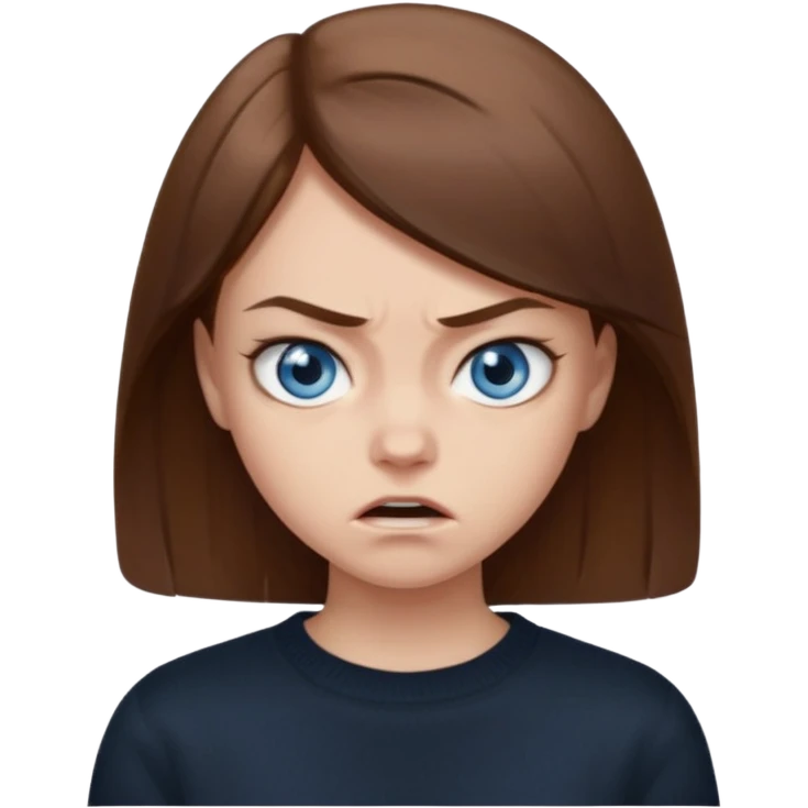 fille cheveux lisse brune yeux bleu pull noir qui regarde mal emoji