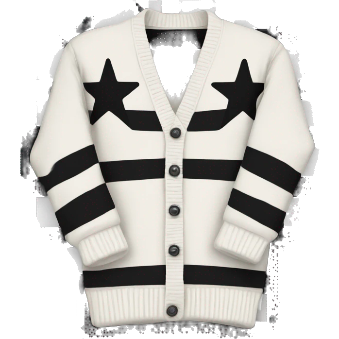Off-white cardigan with black stripes on the seems, with three gray stars on each sleeve  emoji