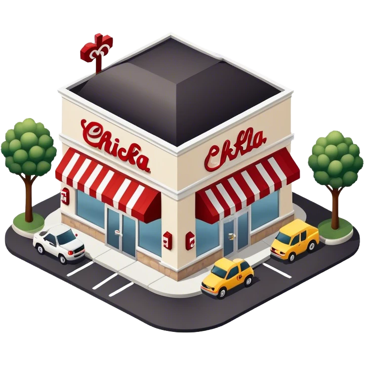 Isometric chick-fil-a restaurant with drive through  emoji