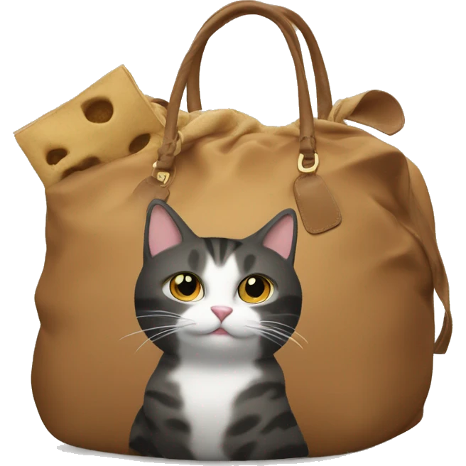 A bag Lonchamp with a cat in  emoji