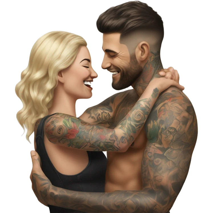 Hyper Realistic beautiful woman tickling a very handsome tattooed man emoji