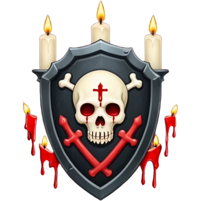 Creepy shield badge, candles, bones, blood dripping, gothic horror design, no background
 emoji