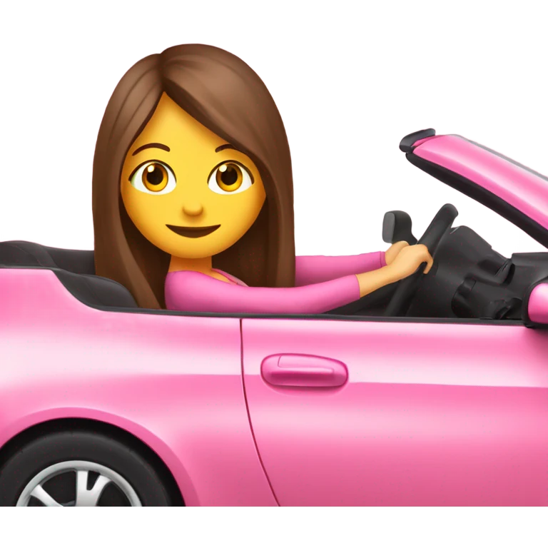 happy-long hair- brown eyes brunette-girl-driving-pink-car-profile emoji