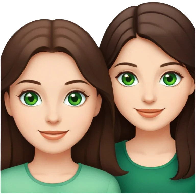Happy sisters, brunettes, green eyes emoji