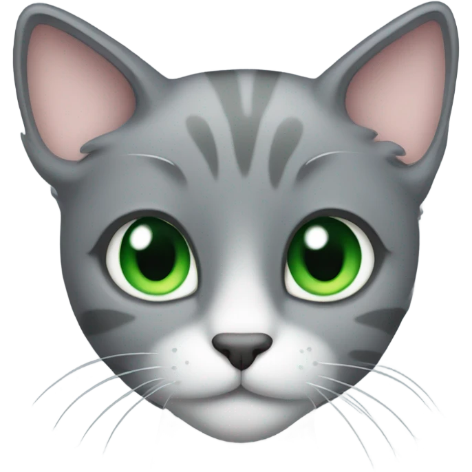 Grey cat with green eyes with heart pin emoji
