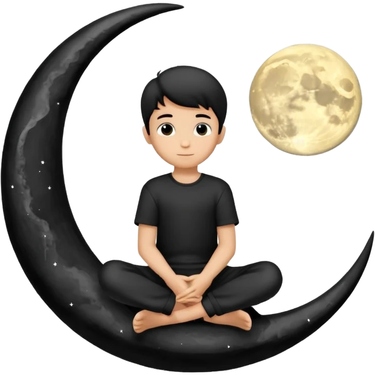 silhouette graphic of a boy sitting on a crescent moon emoji