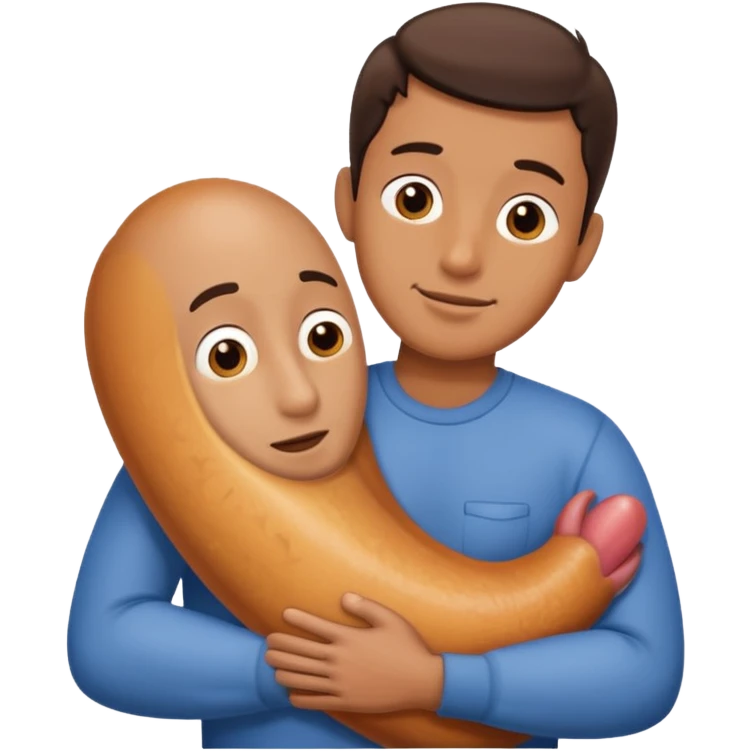 Man hugging a Penis emoji