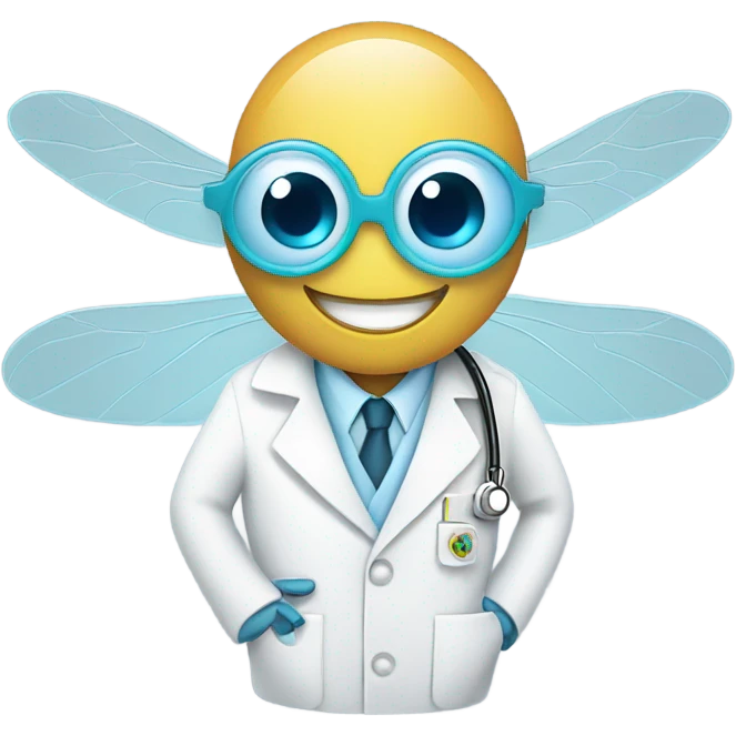 Science Dragon fly in a lab coat happy with sunshine  emoji