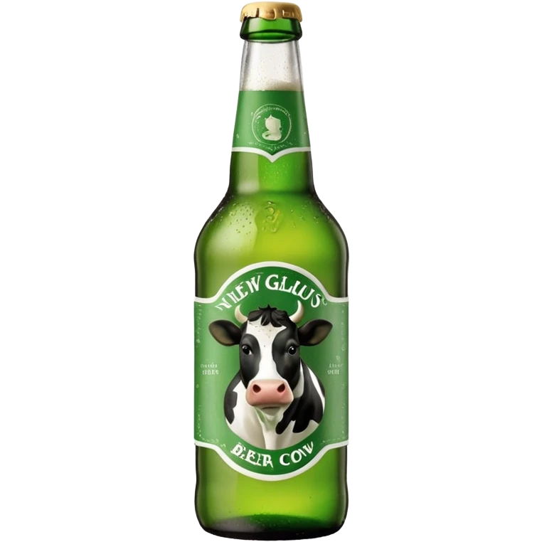New Glarus Spotted Cow beer bottle with green and white label and cow illustration emoji
