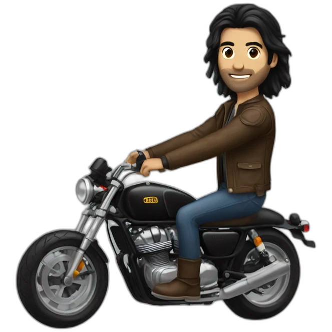 guy with long black hair riding a cafe racer emoji