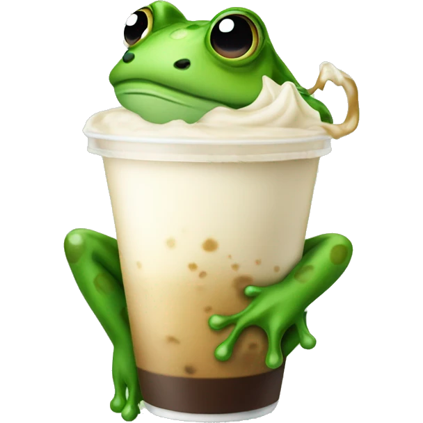 Frog drinking iced latte emoji