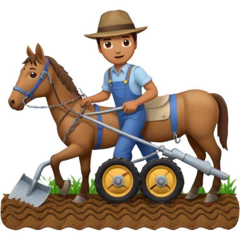 man plowing a field with a plow and a horse, emoji style emoji