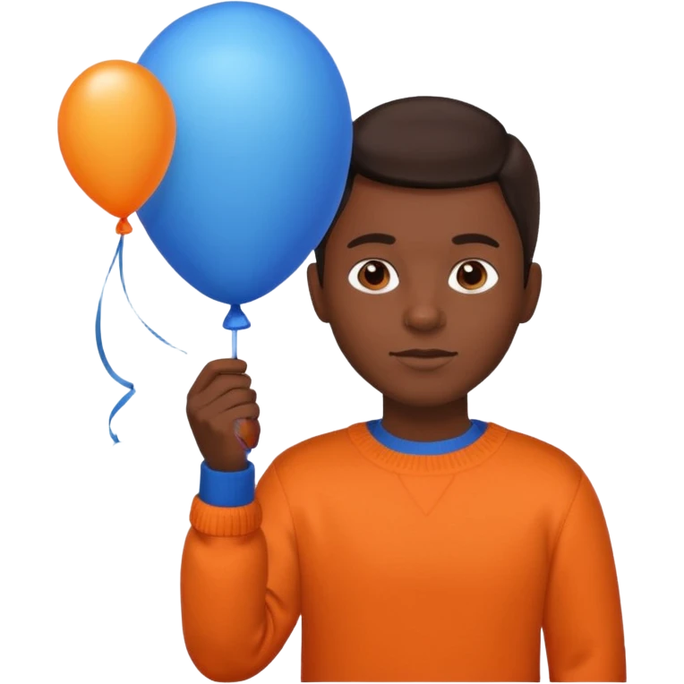 dark brown skin, orange sweater, hold blue balloon emoji
