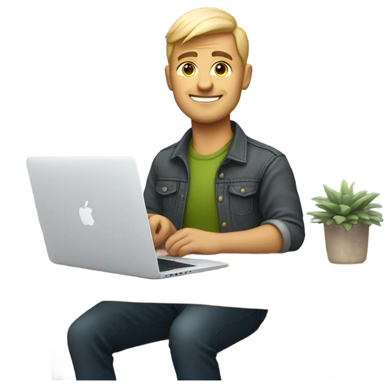 white-skinned male product designer sitting with macbook emoji