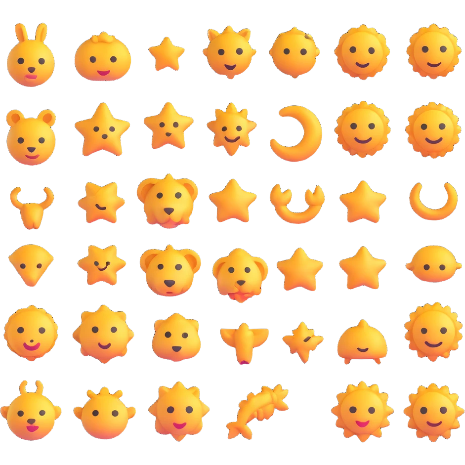 zodiac sign icons, 3D emoji style, colorful, smooth, friendly emoji