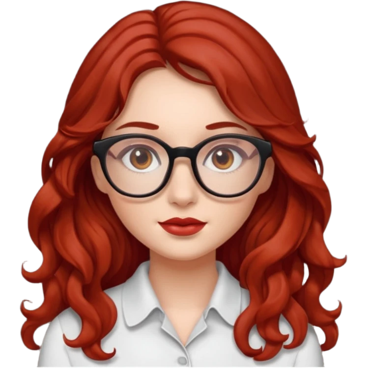 ABeautiful girl, red hair,wavy hair，long hair,Black eyes,Chinese con lentes color ojos cafe oscuro emoji
