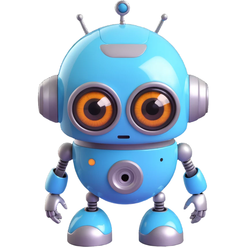 Friendly robot with big expressive eyes — round head, glossy finish, slightly clumsy but charming, cute (think Wall-E meets Baymax). emoji