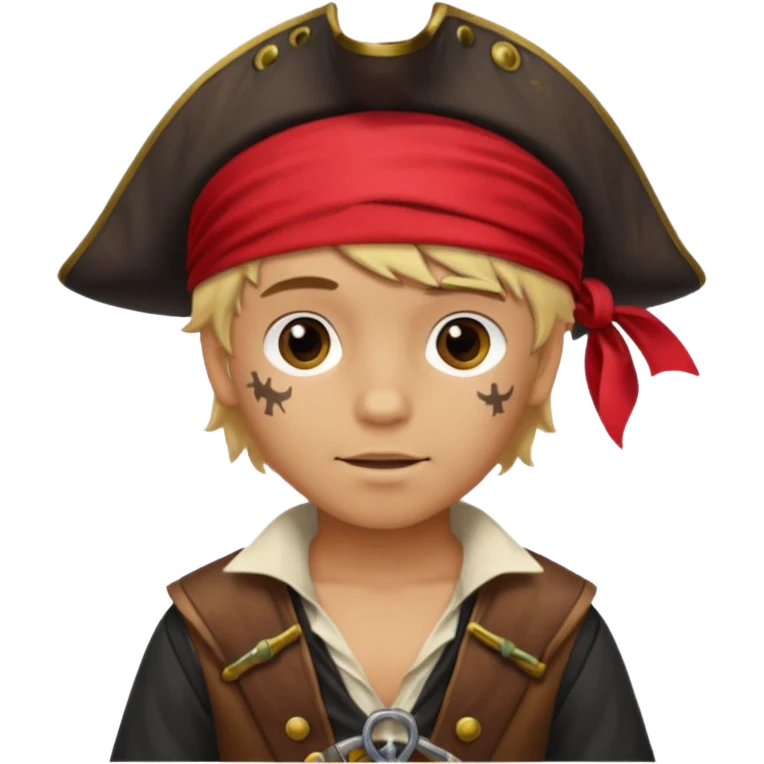 light brown Hispanic boy with blond hair that is dressed as a pirate emoji