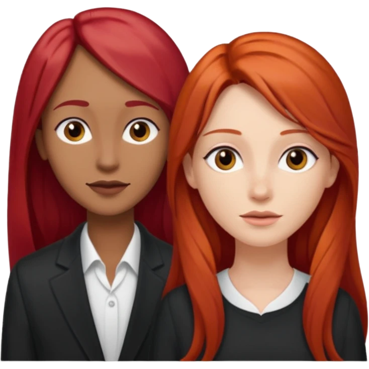 Mujer flaca con cabello largo color rojo color de piel blanca, hombre de color medio moreno con cabello color negro, flaco emoji