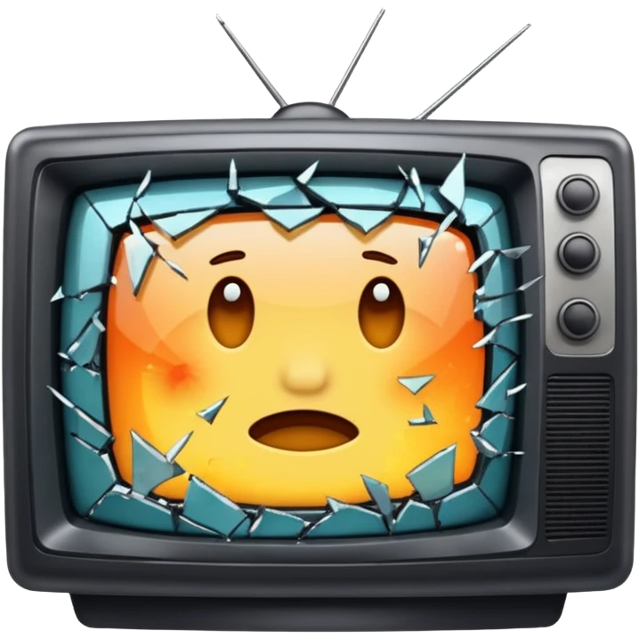 iOS style emoji of a broken TV, shattered glass, sparks, cartoonish damage emoji
