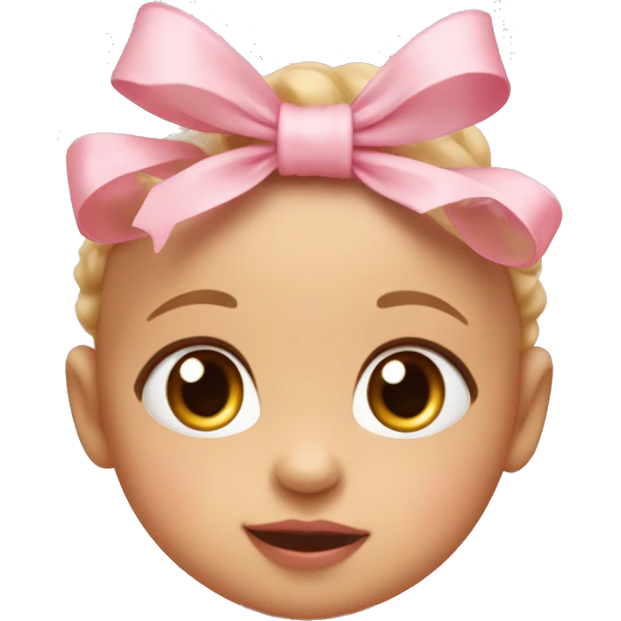 baby leaped with light pink bow on head by the ear and cute big eyes emoji