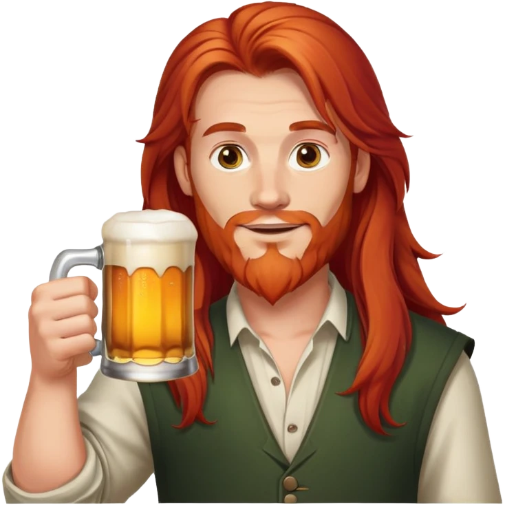 Man with long red hair holding a beer mug emoji