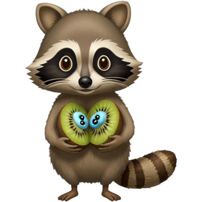 A kiwi with a raccoon's head and human feet emoji