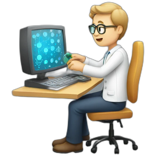 a man with computer making experiments emoji