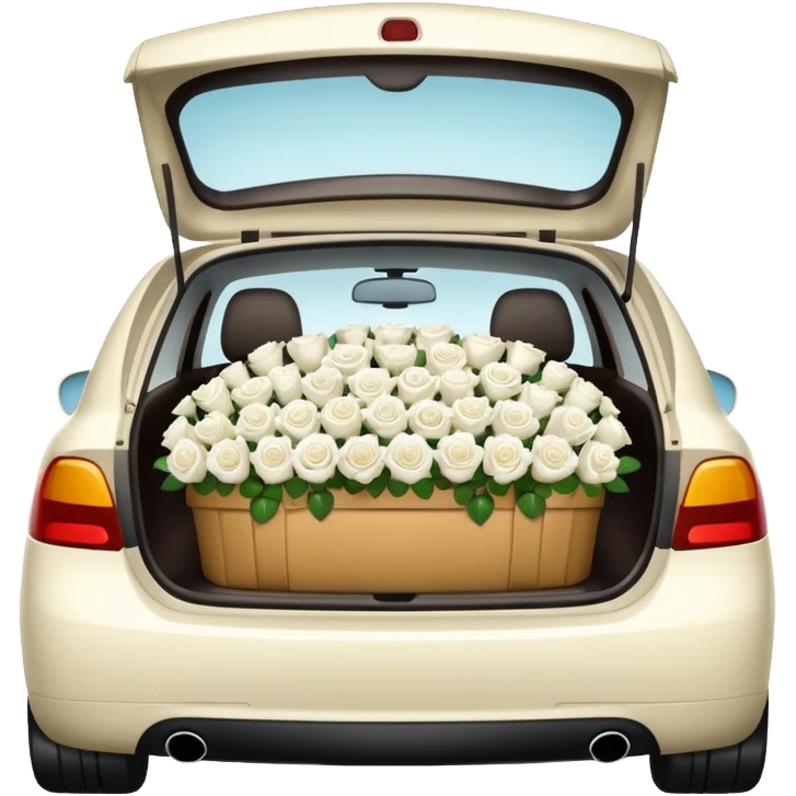 car with trunk full of white roses, emoji style emoji
