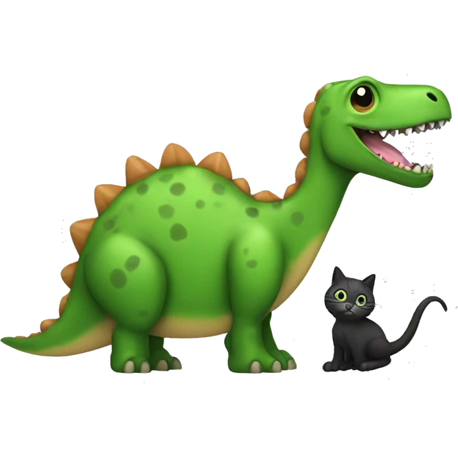 Create a green dinosaur holding a hampster next to a kitty cat emoji