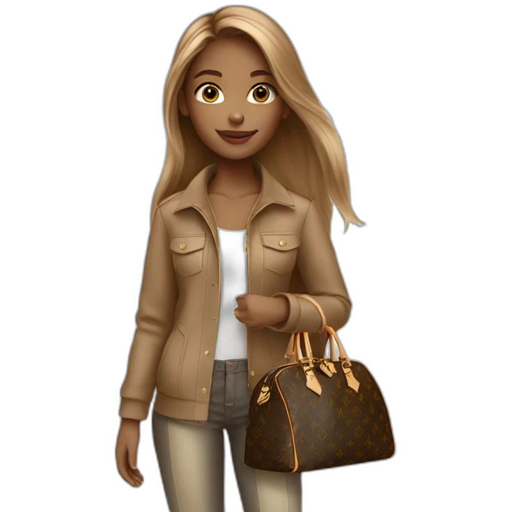 1 girl with light-brown long hair holding louis vuitton bag emoji