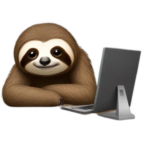 Sloth, mid life crisis at work, behind a desk emoji