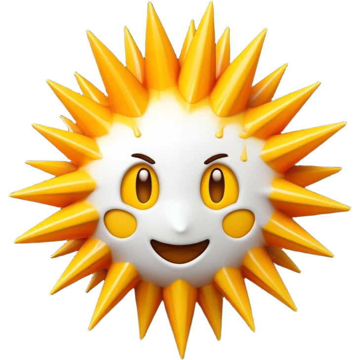Compact iOS-style 3D emoji: sudden sharp burst shape with irregular spiky edges, bright yellow and white center fading to orange, glossy highlight, dynamic motion blur effect; no text, no faces emoji
