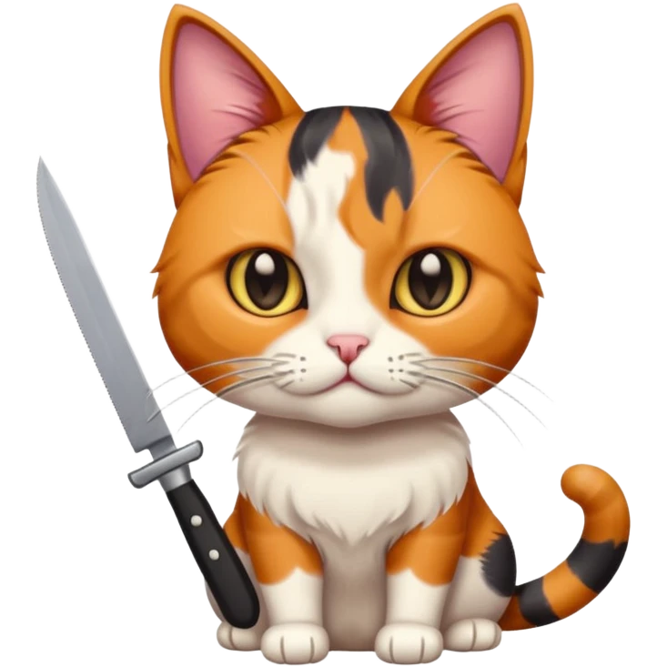 Elinde bicak olan caliko cinsi bir kedi emoji