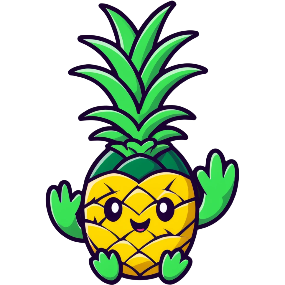 friendly pineapple character waving hello emoji