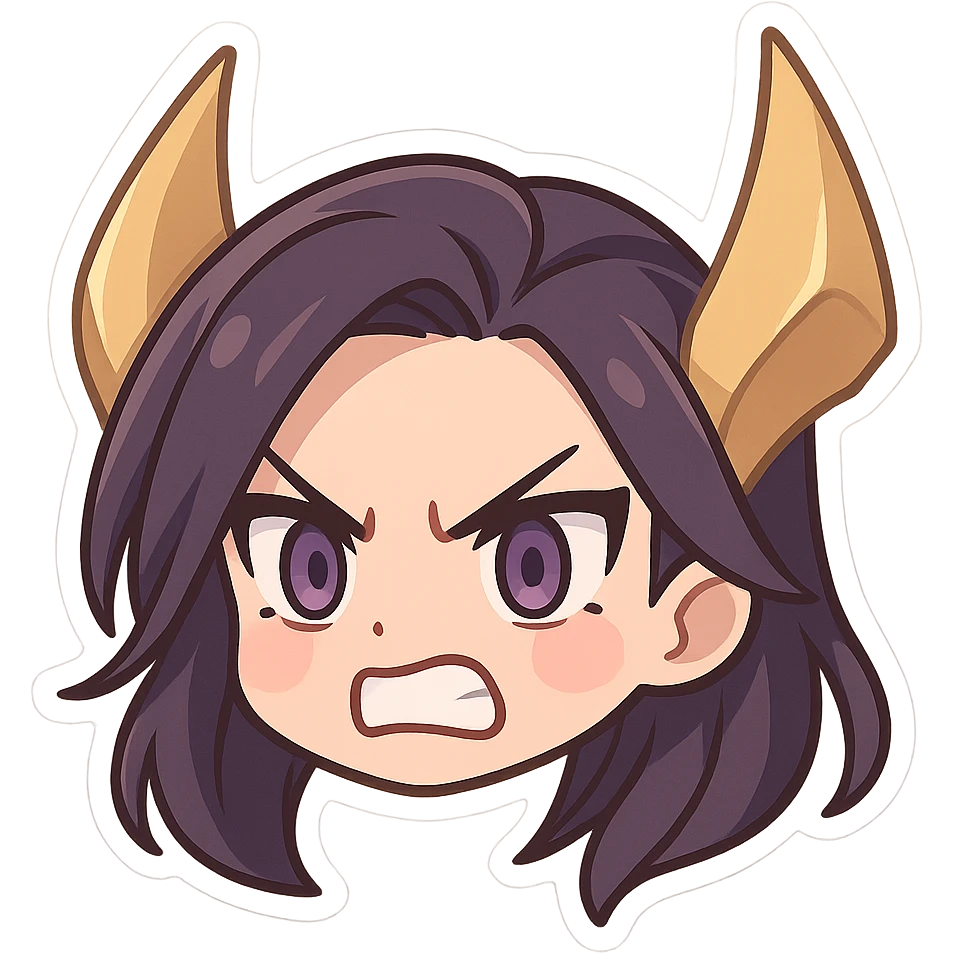 Kaisa from League of Legends, angry chibi emote, only head, alternate expression 3 emoji
