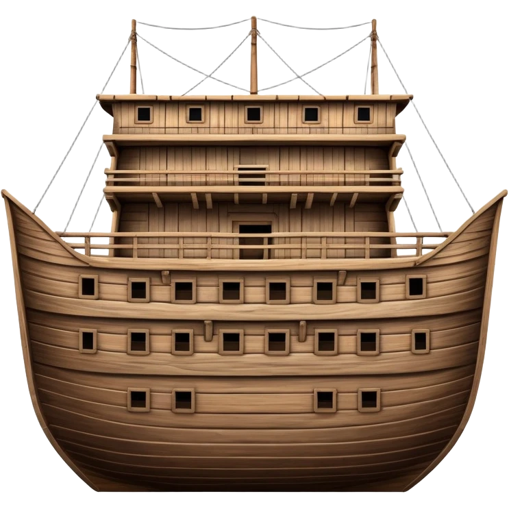 Massive wooden ship ark, empty deck, wide structure, detailed planks and beams, no animals emoji