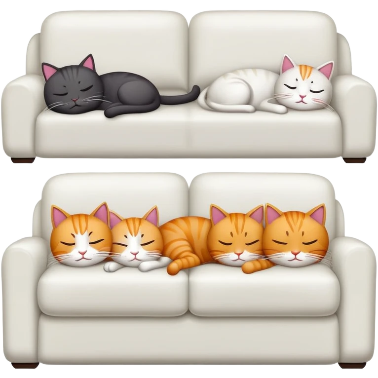 Cuatro gatos durmiendo en un sofá  emoji